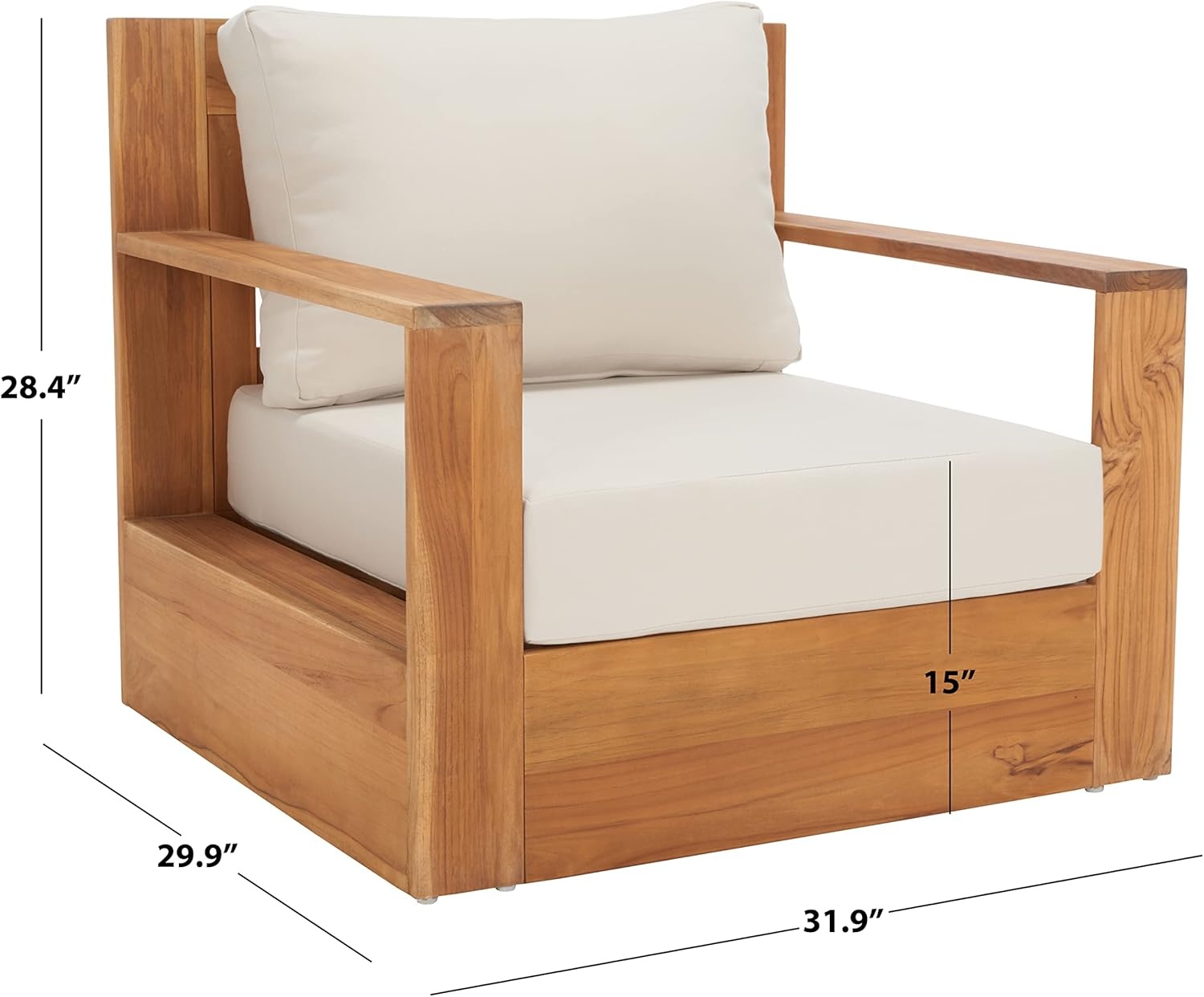 image:imageSAFAVIEH Couture Outdoor Collection Kauai NaturalDark Brown Solid Wood Patio ChairNaturalBeige