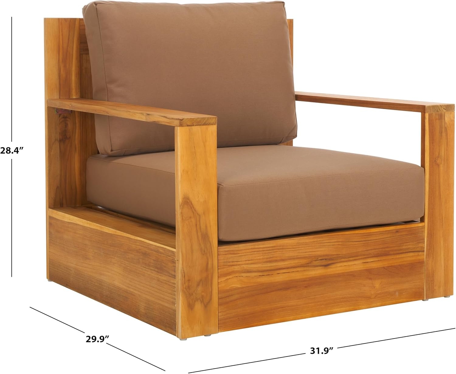 image:imageSAFAVIEH Couture Outdoor Collection Kauai NaturalDark Brown Solid Wood Patio ChairNaturalBrown