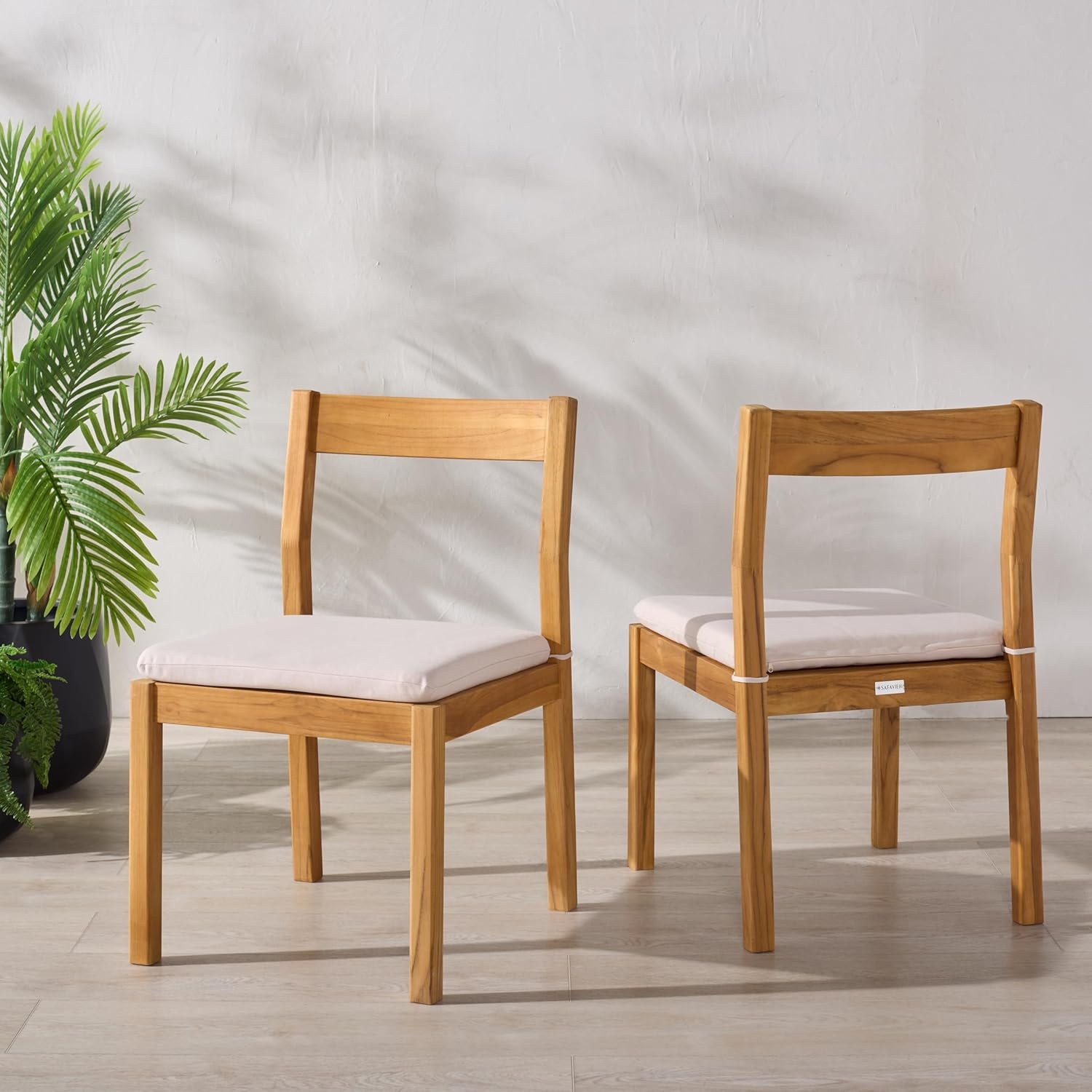 image:imageSAFAVIEH Couture Outdoor Collection Mayaguana NaturalWhite Solid Teak Wood Dining Chair Set of 2
