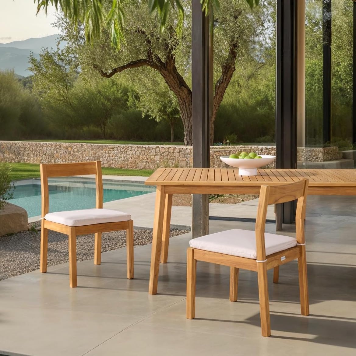 image:imageSAFAVIEH Couture Outdoor Collection Mayaguana NaturalWhite Solid Teak Wood Dining Chair Set of 2