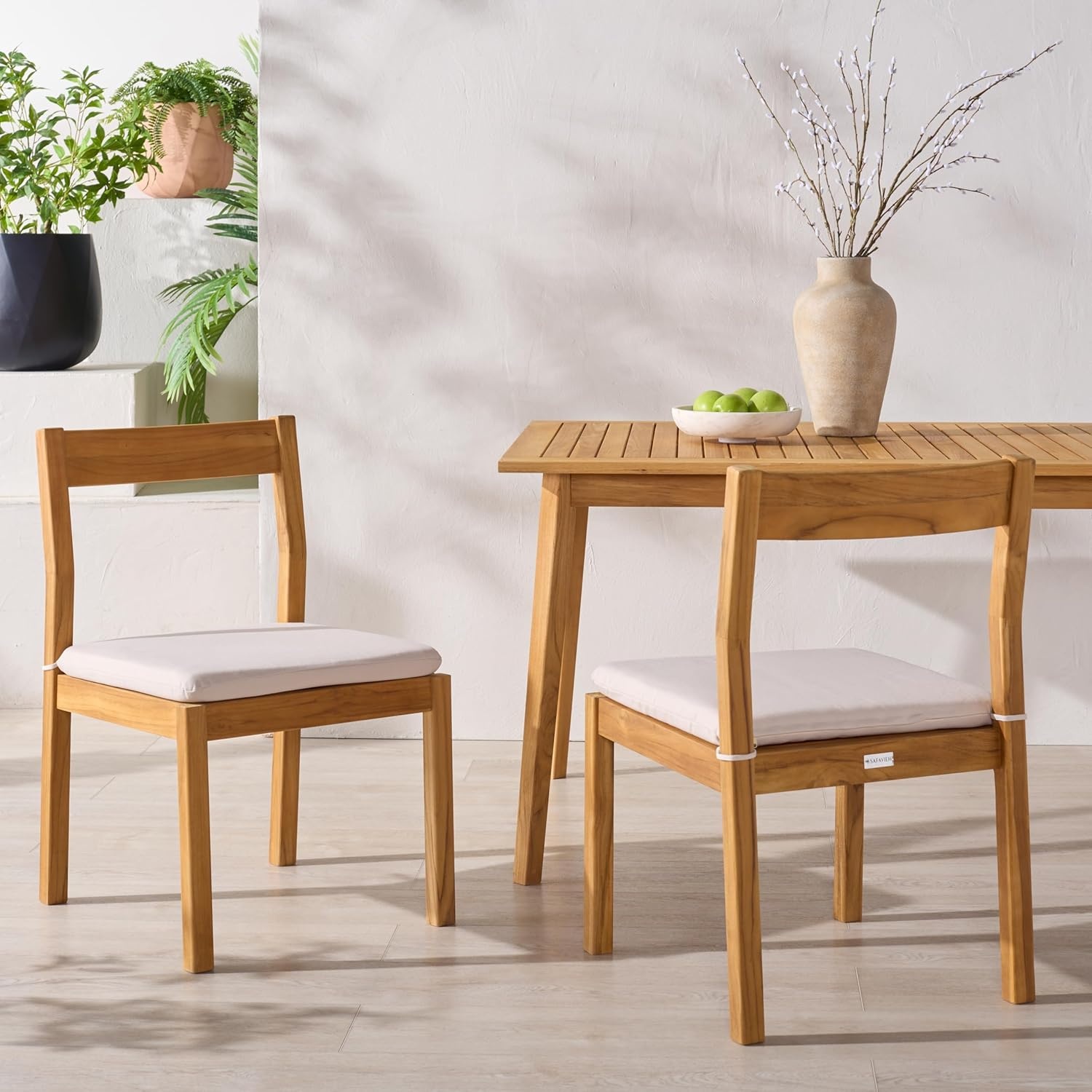 image:imageSAFAVIEH Couture Outdoor Collection Mayaguana NaturalWhite Solid Teak Wood Dining Chair Set of 2