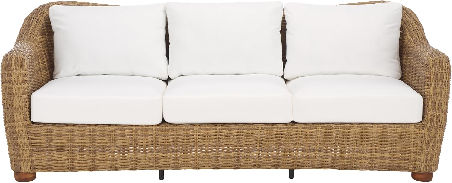 image:imageSAFAVIEH Couture Outdoor Collection Melbourne NaturalWhite Cushion Wicker Sofa