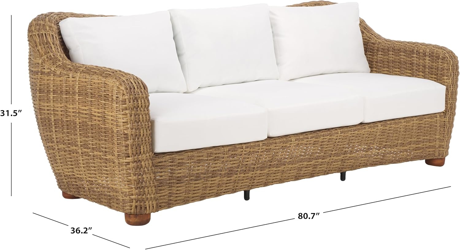 image:imageSAFAVIEH Couture Outdoor Collection Melbourne NaturalWhite Cushion Wicker Sofa