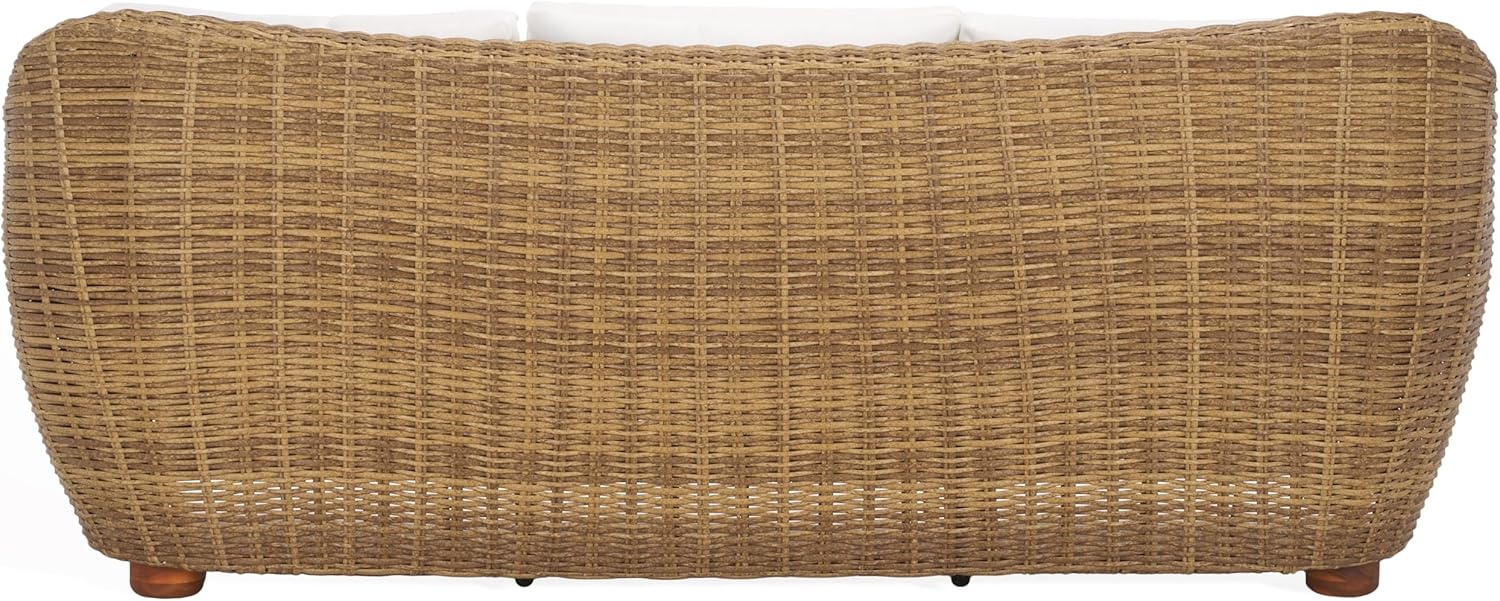 image:imageSAFAVIEH Couture Outdoor Collection Melbourne NaturalWhite Cushion Wicker Sofa