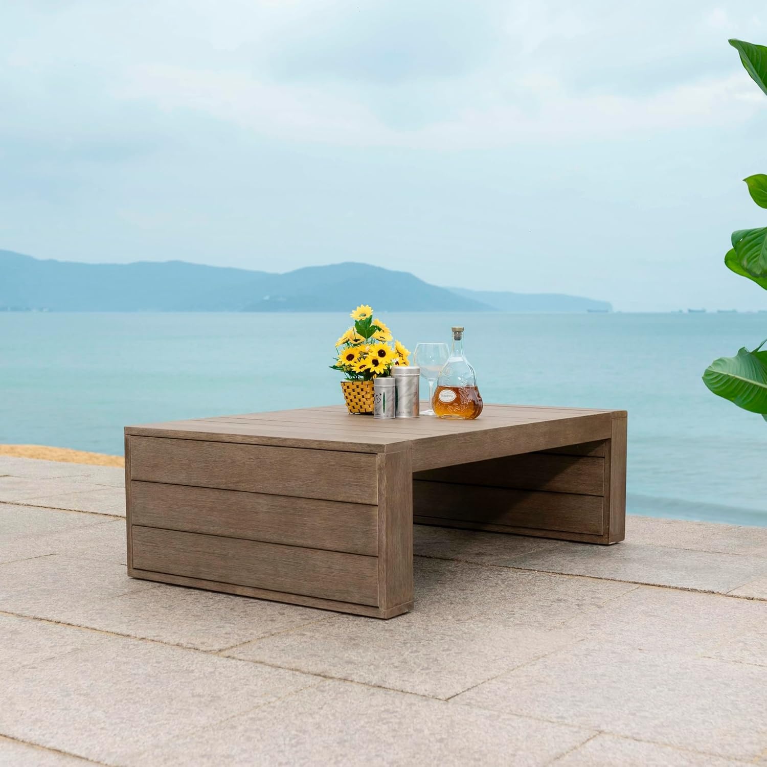 image:imageSAFAVIEH Couture Outdoor Collection Santiago Natural Solid Wood Coffee Table