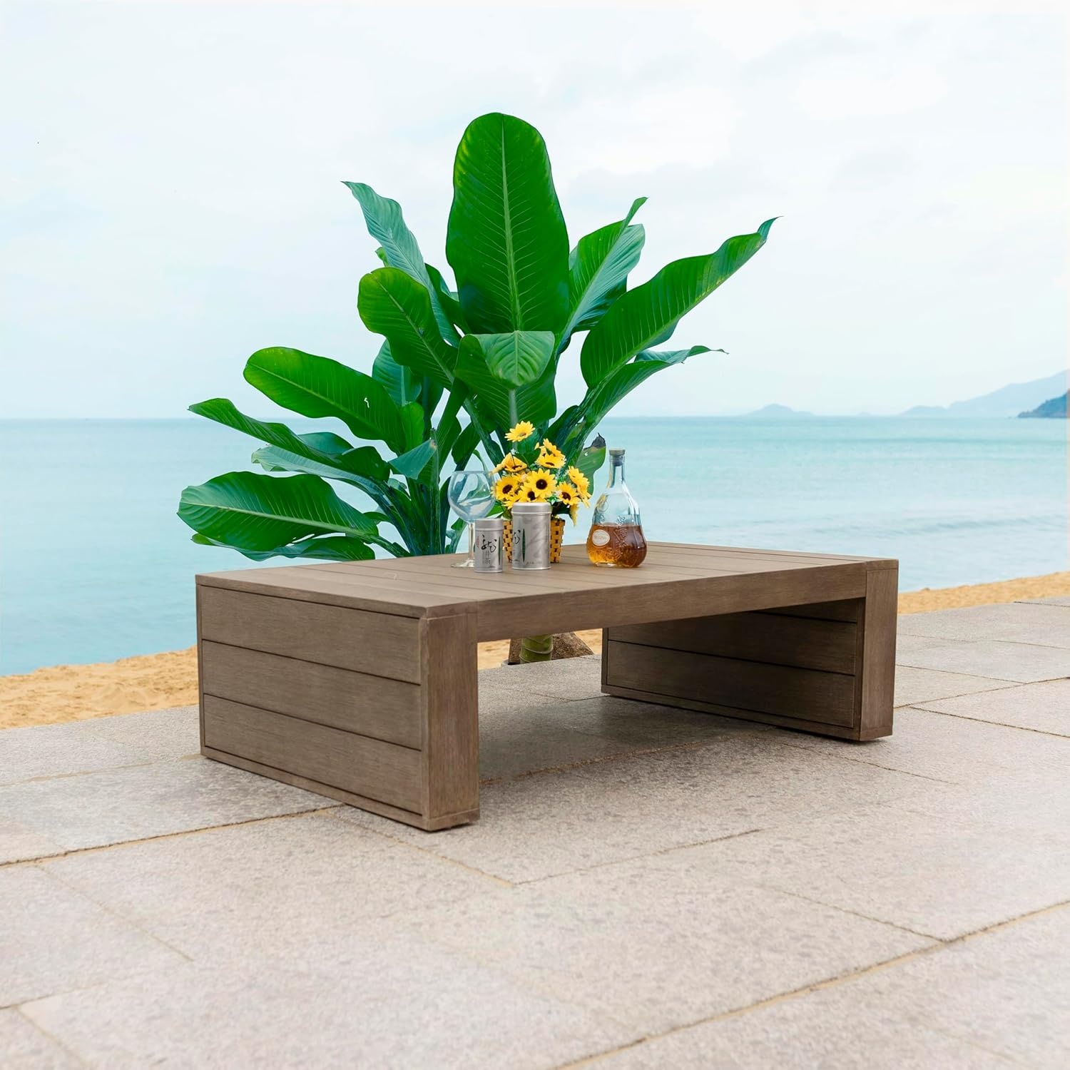 image:imageSAFAVIEH Couture Outdoor Collection Santiago Natural Solid Wood Coffee Table