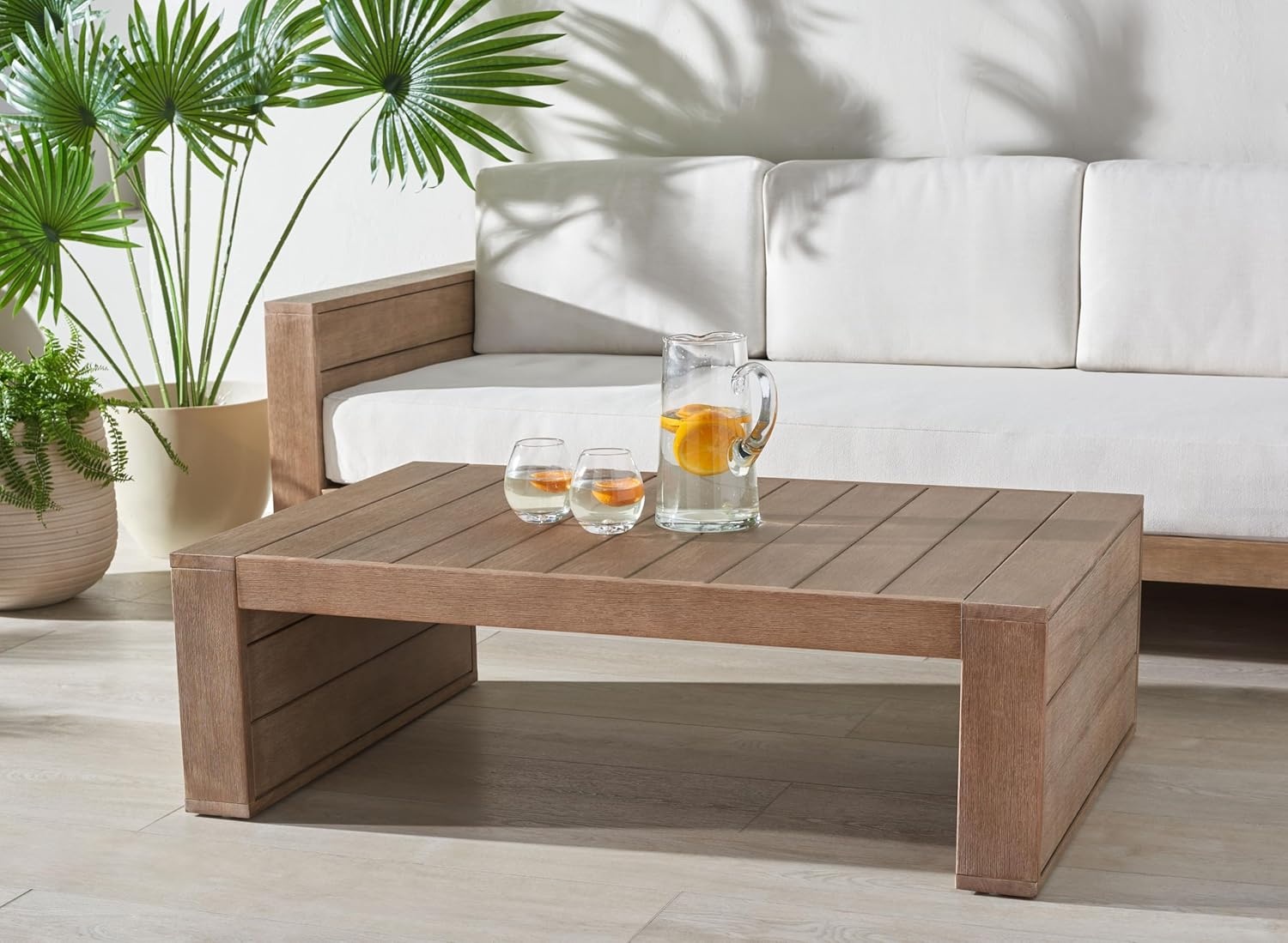 image:imageSAFAVIEH Couture Outdoor Collection Santiago Natural Solid Wood Coffee Table