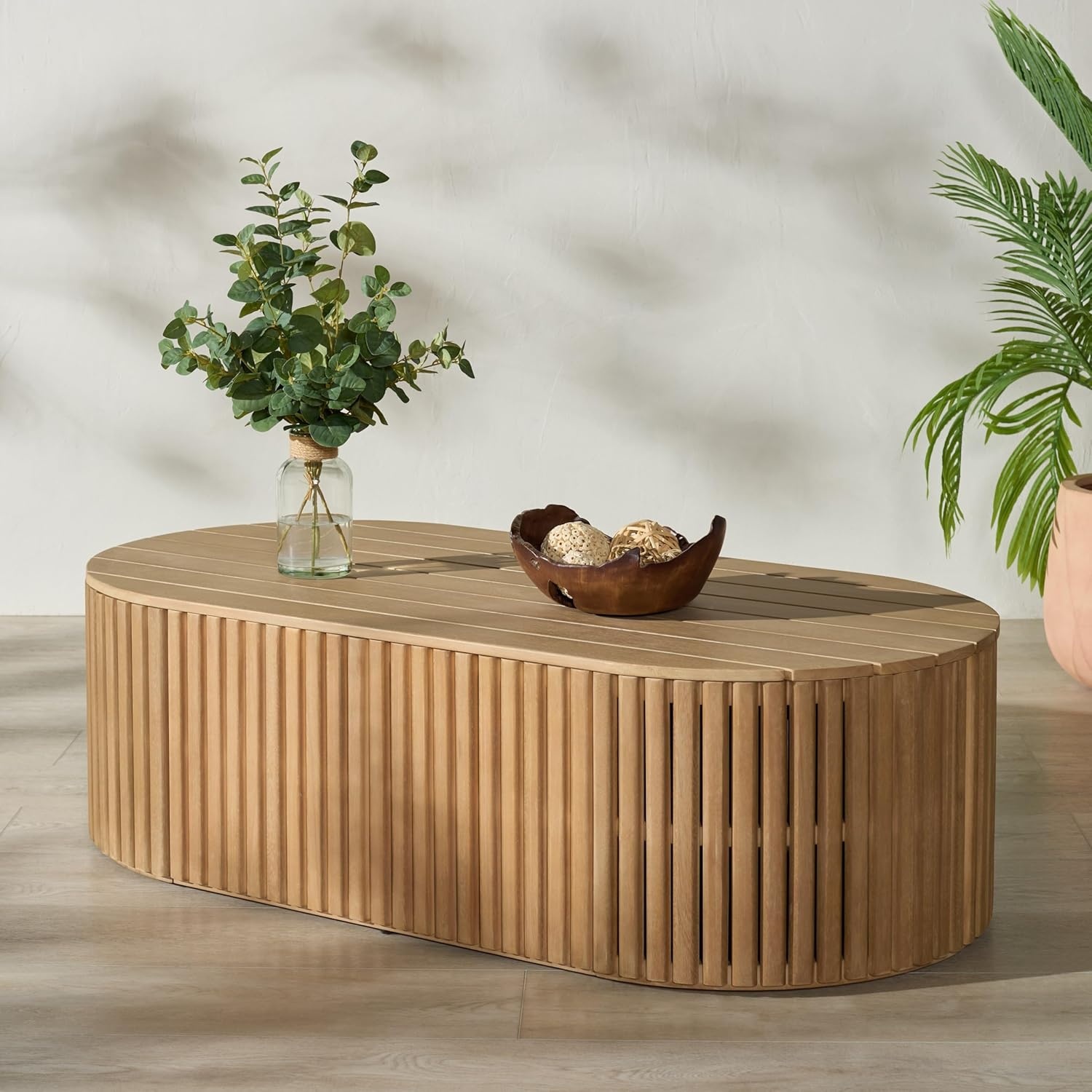 image:imageSAFAVIEH Couture Outdoor Patio Furniture Collection Arielle Solid Wood Oval Coffee Table Fully Assembled CPT5001Natural