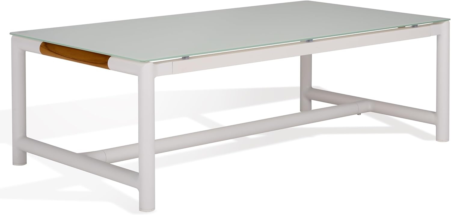 image:imageSAFAVIEH Couture Outdoor Patio Furniture Collection Chryssa Rectangular Coffee Table White Aluminum Frame with Glass Top CPT4009AWhite