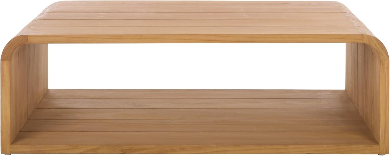 image:imageSAFAVIEH Couture Outdoor Patio Furniture Collection Cove Teak Solid Wood Slatted Rectangular Coffee Table CPT2018Natural