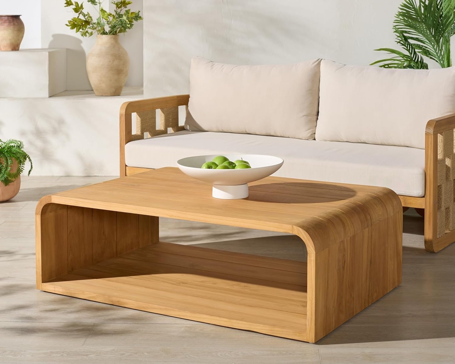 image:imageSAFAVIEH Couture Outdoor Patio Furniture Collection Cove Teak Solid Wood Slatted Rectangular Coffee Table CPT2018Natural