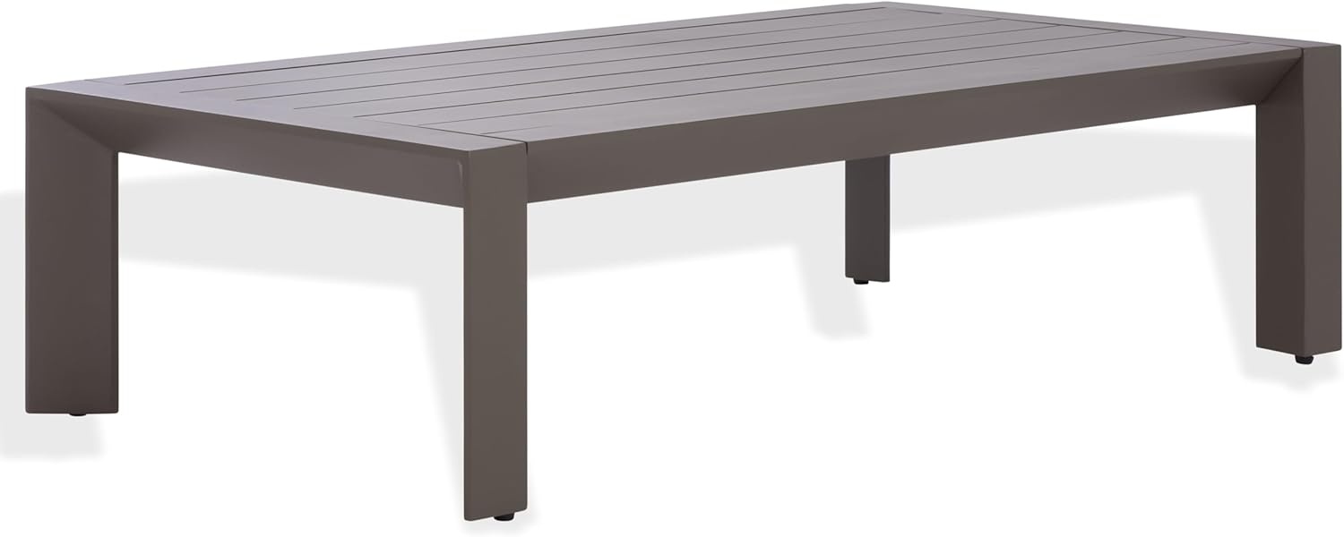 image:imageSAFAVIEH Couture Outdoor Patio Furniture Collection Donaldo Rectangular Coffee Table Dark Grey Aluminum Frame with Slatted Top CPT4012ADark Grey