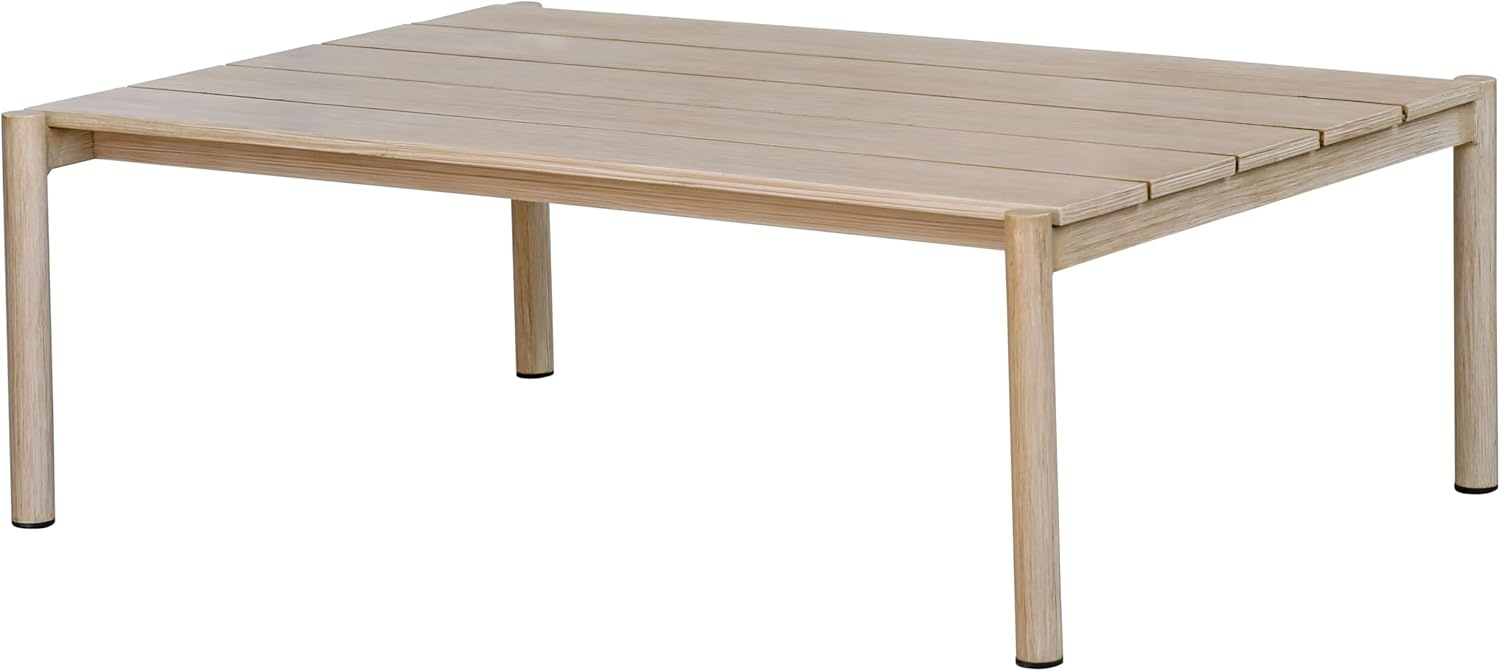 image:imageSAFAVIEH Couture Outdoor Patio Furniture Collection Dorianna Rectangular Coffee Table Sand Wood Slatted Top CPT4006ASand