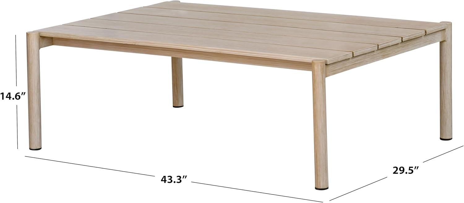 image:imageSAFAVIEH Couture Outdoor Patio Furniture Collection Dorianna Rectangular Coffee Table Sand Wood Slatted Top CPT4006ASand