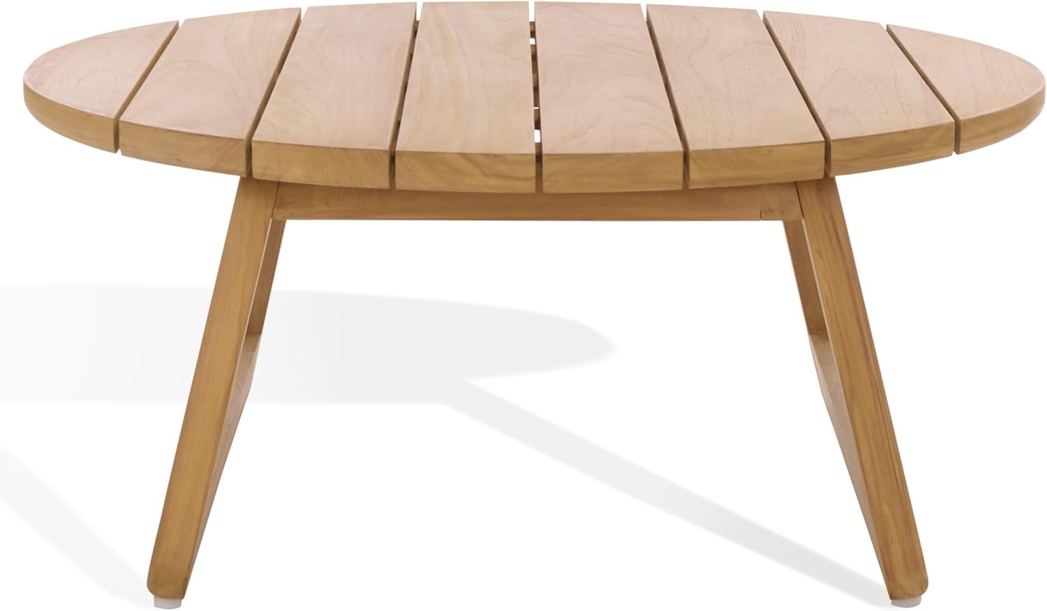 image:imageSAFAVIEH Couture Outdoor Patio Furniture Collection Gale Teak Solid Wood Round Slatted Top Coffee Table CPT2012ANatural