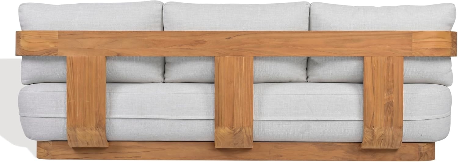 image:imageSAFAVIEH Couture Outdoor Patio Furniture Collection Leilani Natural Teak Patio Sofa Outdoor Sofa with White Cushions CPT1082AWhiteNatural Teak