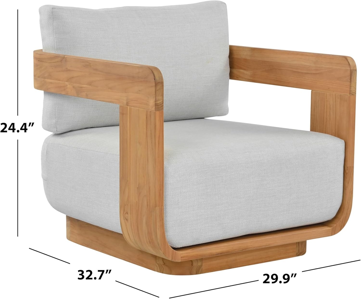 image:imageSAFAVIEH Couture Outdoor Patio Furniture Collection Leilani Natural Teak Wood Swivel Patio Chair Outdoor Accent Chair with White Cushions CPT1080AWhiteNatural Teak