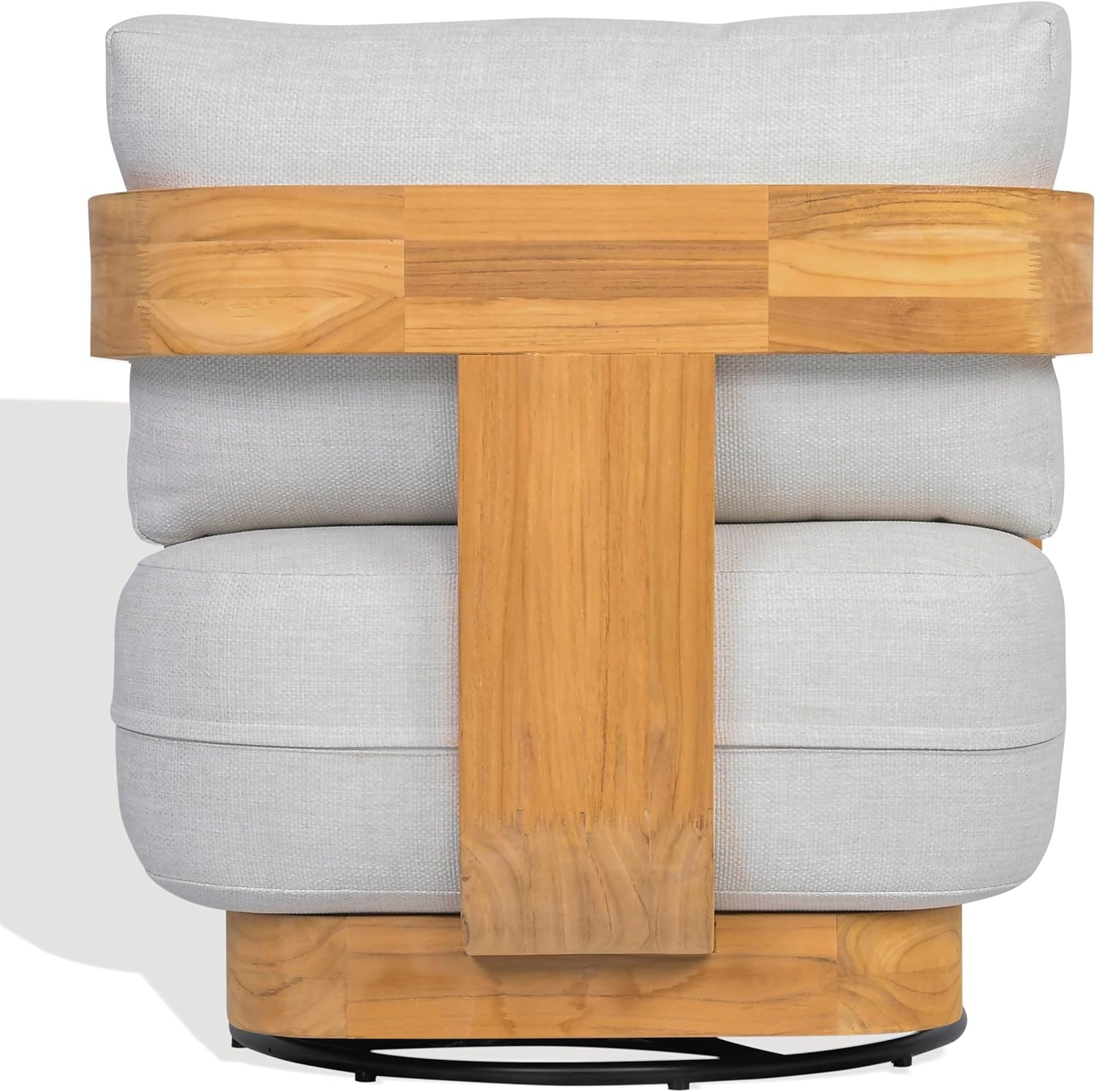 image:imageSAFAVIEH Couture Outdoor Patio Furniture Collection Leilani Natural Teak Wood Swivel Patio Chair Outdoor Accent Chair with White Cushions CPT1080AWhiteNatural Teak