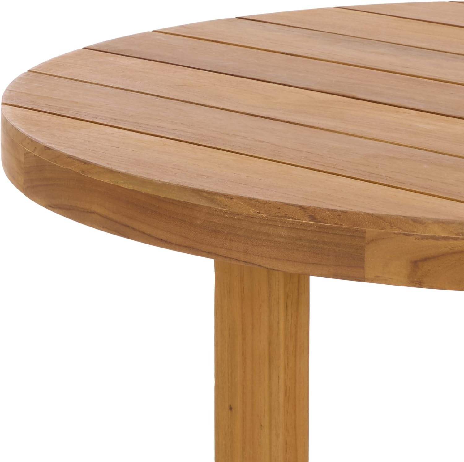 image:imageSAFAVIEH Couture Outdoor Patio Furniture Collection Mayaguana Teak Solid Wood Round Dining Table Slatted Top with Umbrella Hole Modern Outdoor Design CPT1061Natural