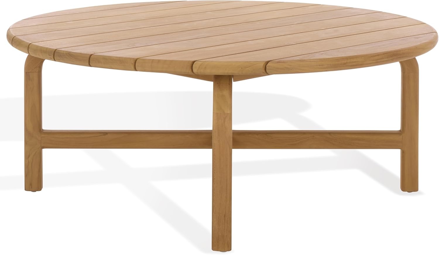 image:imageSAFAVIEH Couture Outdoor Patio Furniture Collection Rogers Natural Teak Solid Wood Round Slatted Coffee Table Modern Outdoor Living CPT2015Natural