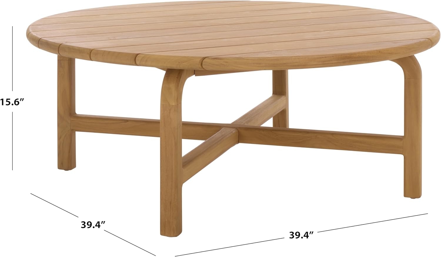 image:imageSAFAVIEH Couture Outdoor Patio Furniture Collection Rogers Natural Teak Solid Wood Round Slatted Coffee Table Modern Outdoor Living CPT2015Natural