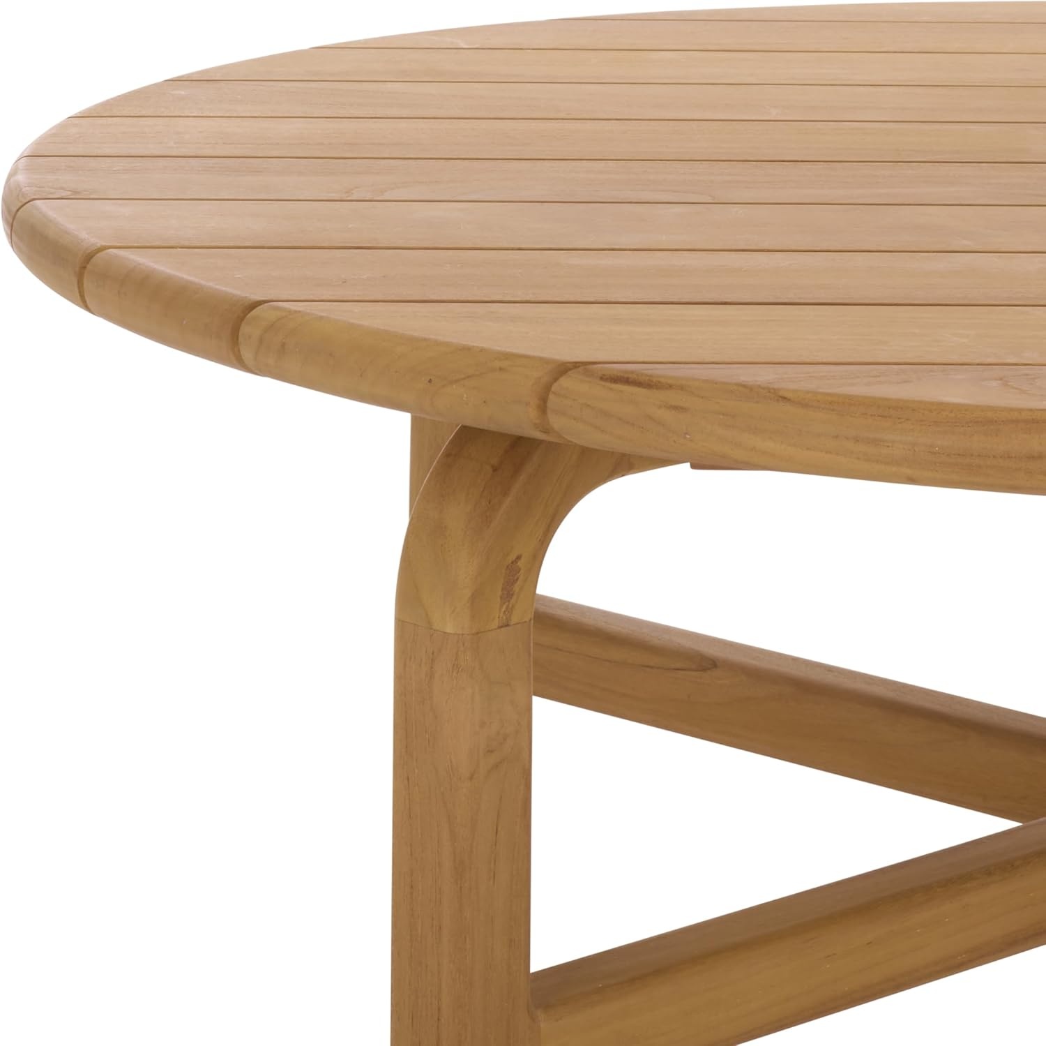 image:imageSAFAVIEH Couture Outdoor Patio Furniture Collection Rogers Natural Teak Solid Wood Round Slatted Coffee Table Modern Outdoor Living CPT2015Natural