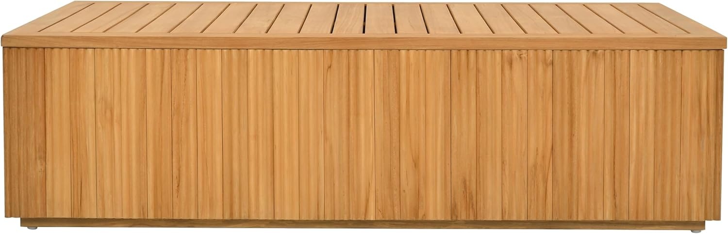 image:imageSAFAVIEH Couture Outdoor Patio Furniture Collection Saint Lucia Natural Teak Wood Coffee Table Reeded Outdoor Accent Table for Patio Deck amp Garden Solid Teak CPT1070ANatural