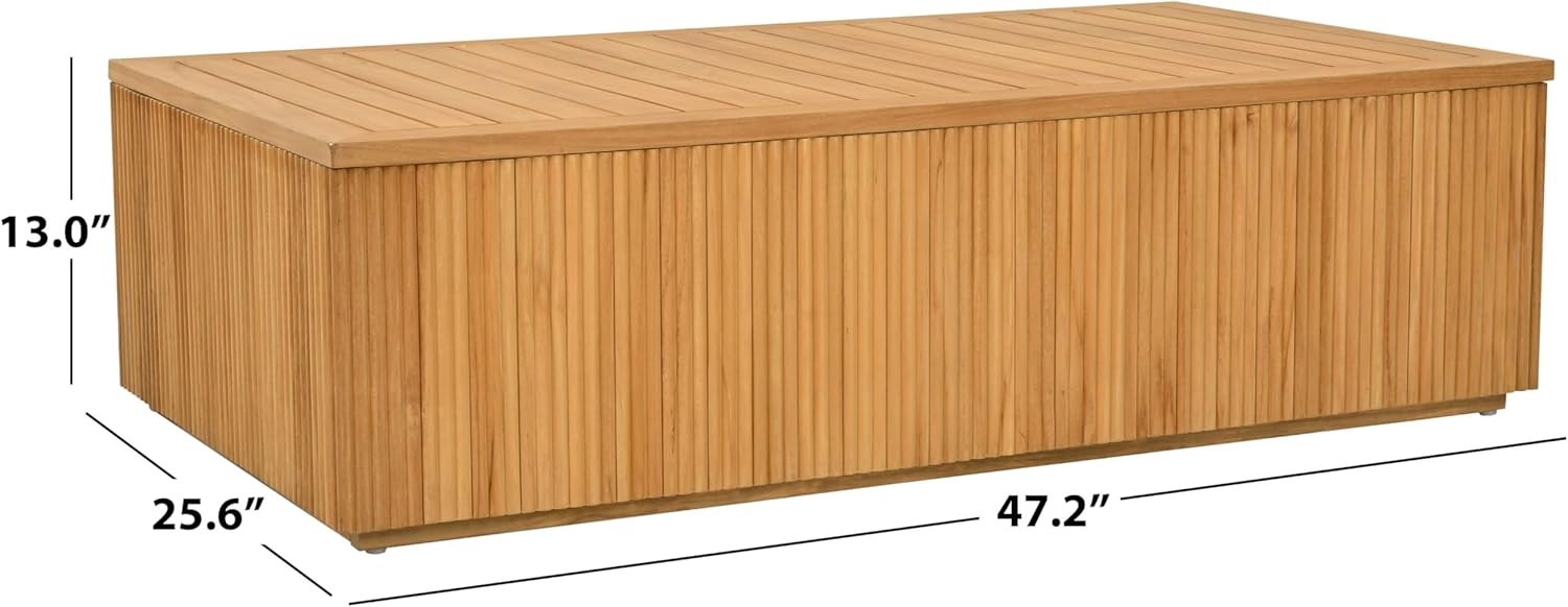 image:imageSAFAVIEH Couture Outdoor Patio Furniture Collection Saint Lucia Natural Teak Wood Coffee Table Reeded Outdoor Accent Table for Patio Deck amp Garden Solid Teak CPT1070ANatural