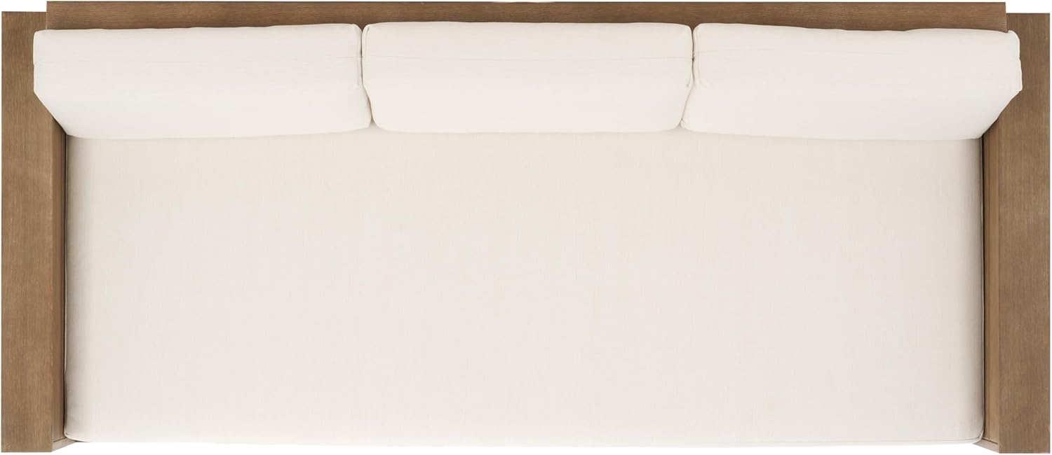 image:imageSAFAVIEH Couture Outdoor Patio Furniture Collection Santiago Natural Eucalyptus Patio Sofa with Beige Cushions Modern Seating CPT1051ANaturalBeige