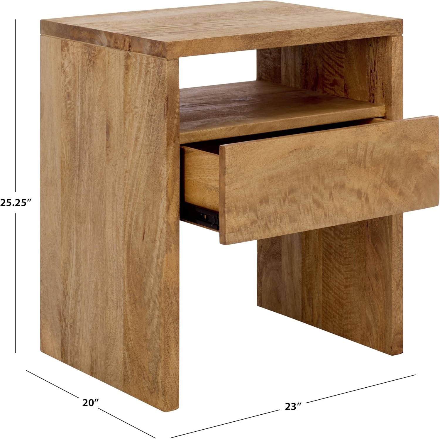 image:imageSAFAVIEH Home Collection Alonzo Light Mango Wood Nightstand with 1 Shelf amp 1 Drawer Fully Assembled NST6500ALight Mango Wood