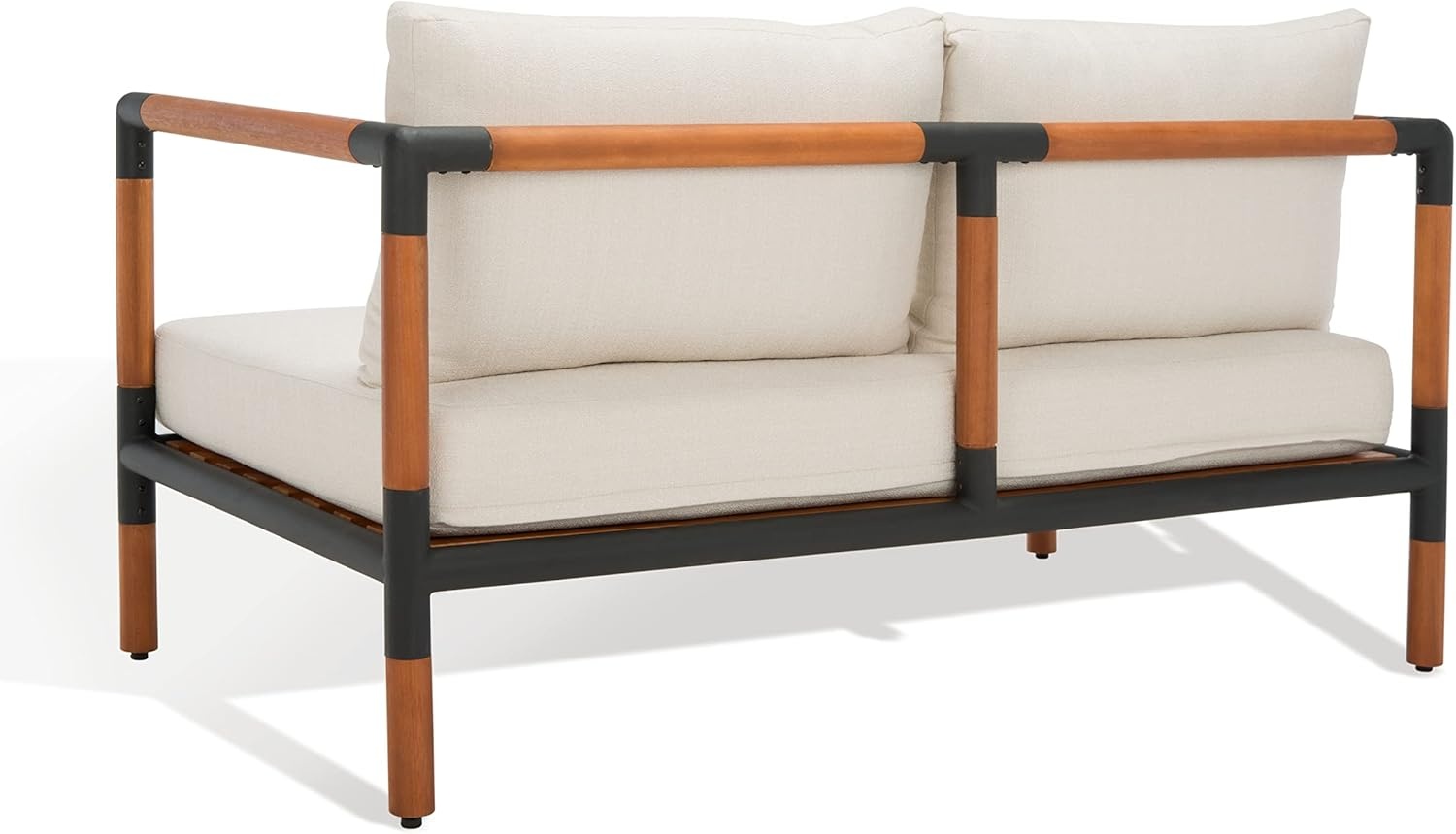 image:imageSAFAVIEH Outdoor Couture Collection Tommy Tropical Black MetalNatural Solid Wood Patio Sofa CPT1030A