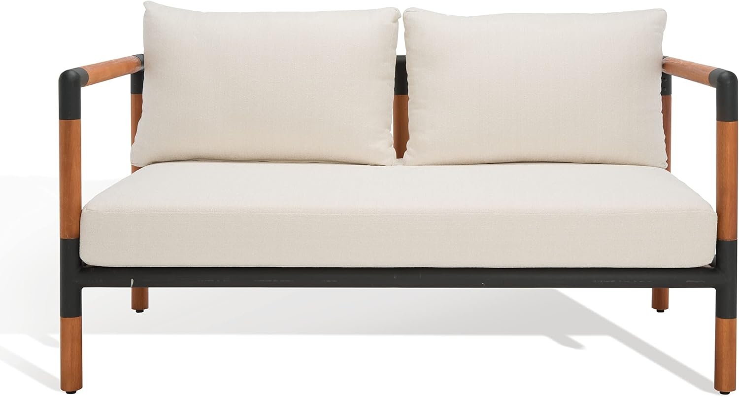 image:imageSAFAVIEH Outdoor Couture Collection Tommy Tropical Black MetalNatural Solid Wood Patio Sofa CPT1030A