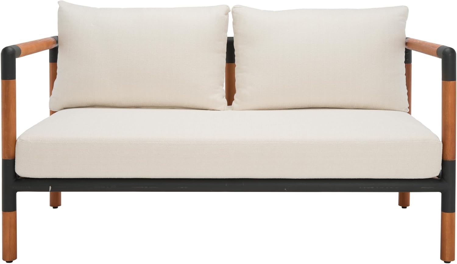 image:imageSAFAVIEH Outdoor Couture Collection Tommy Tropical Black MetalNatural Solid Wood Patio Sofa CPT1030A