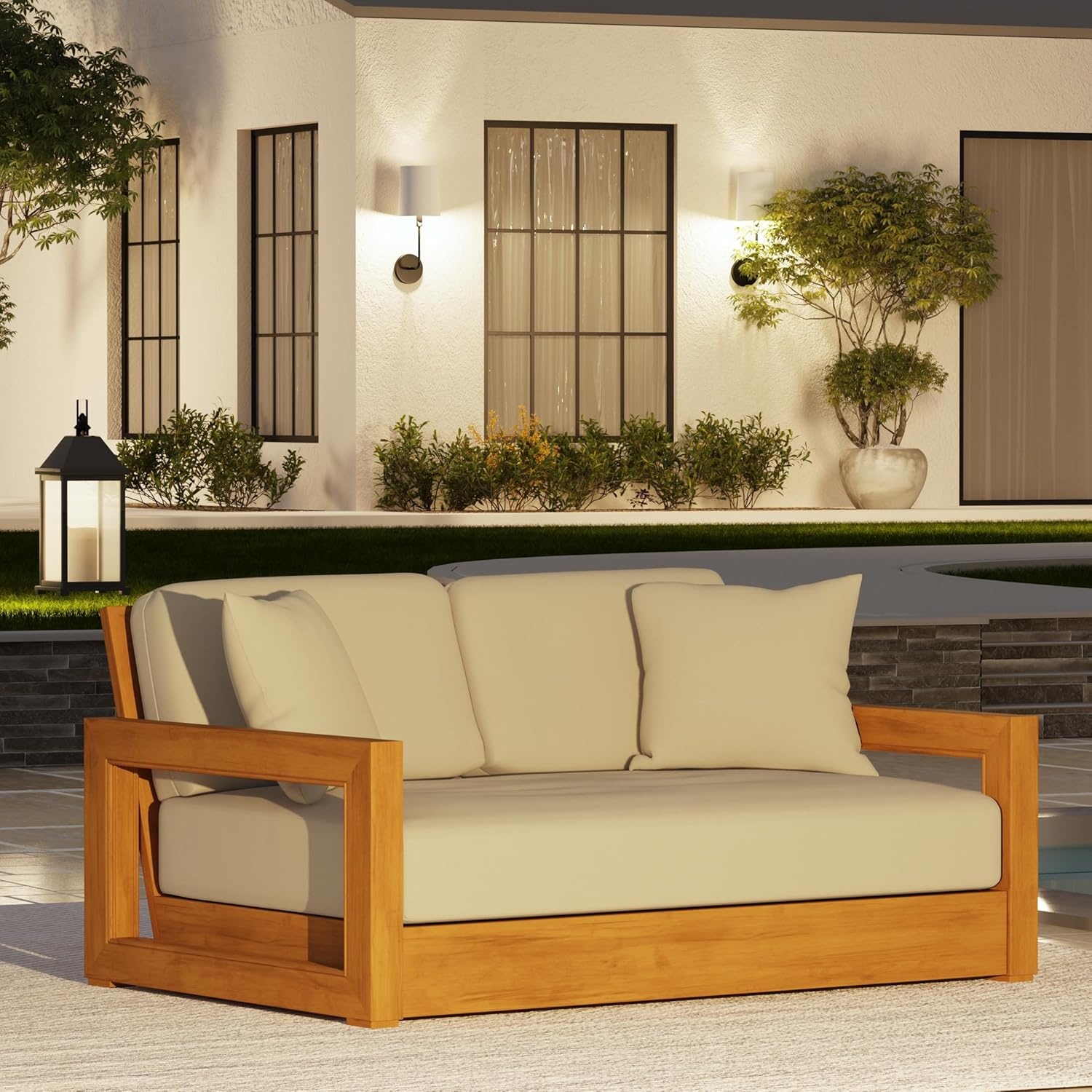 image:imageSafavieh CPT1003A Couture Montford Wood Loveseat 1 x 1 Brazilian TeakBeigeNatural TeakBeige