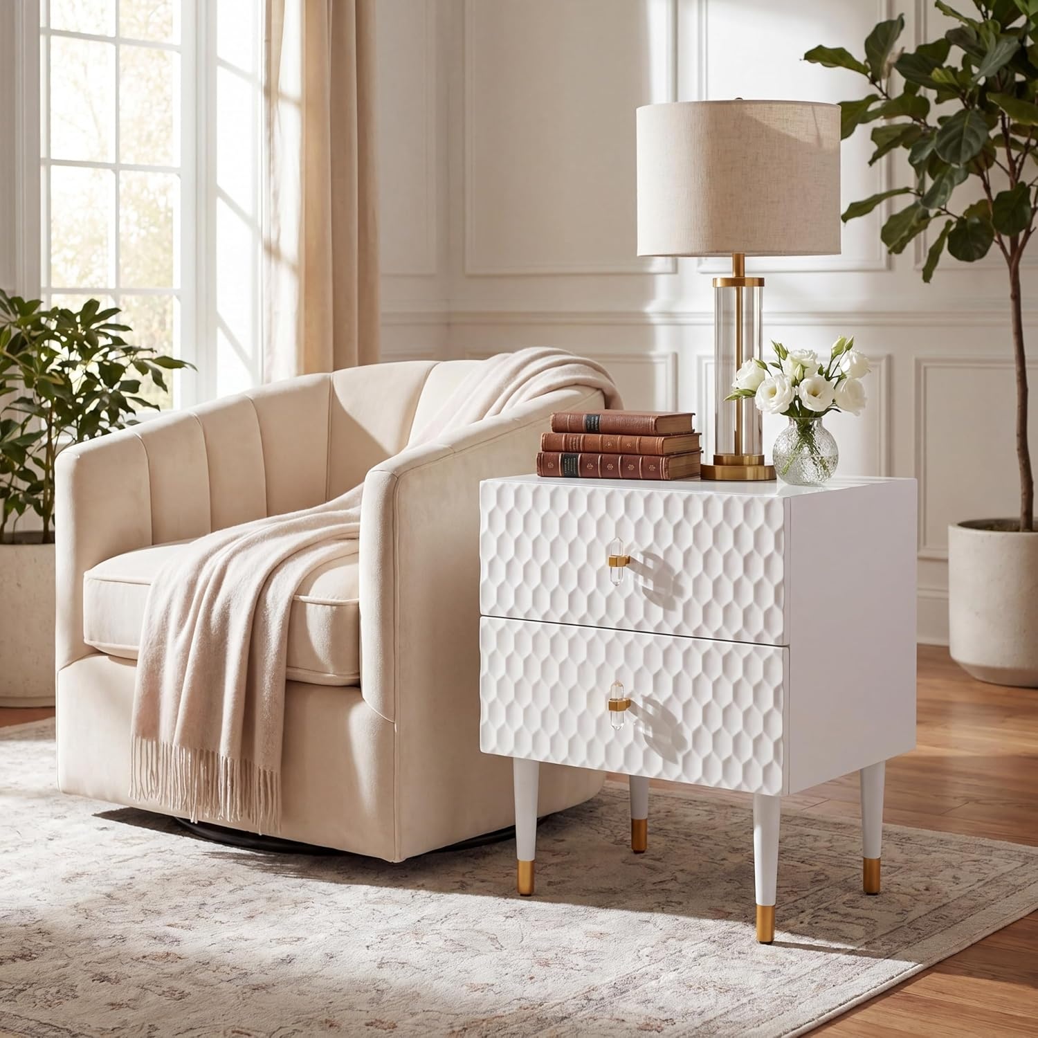 image:imageSafavieh Couture Home Neptune Glam White and Gold 2drawer Side TableWhite