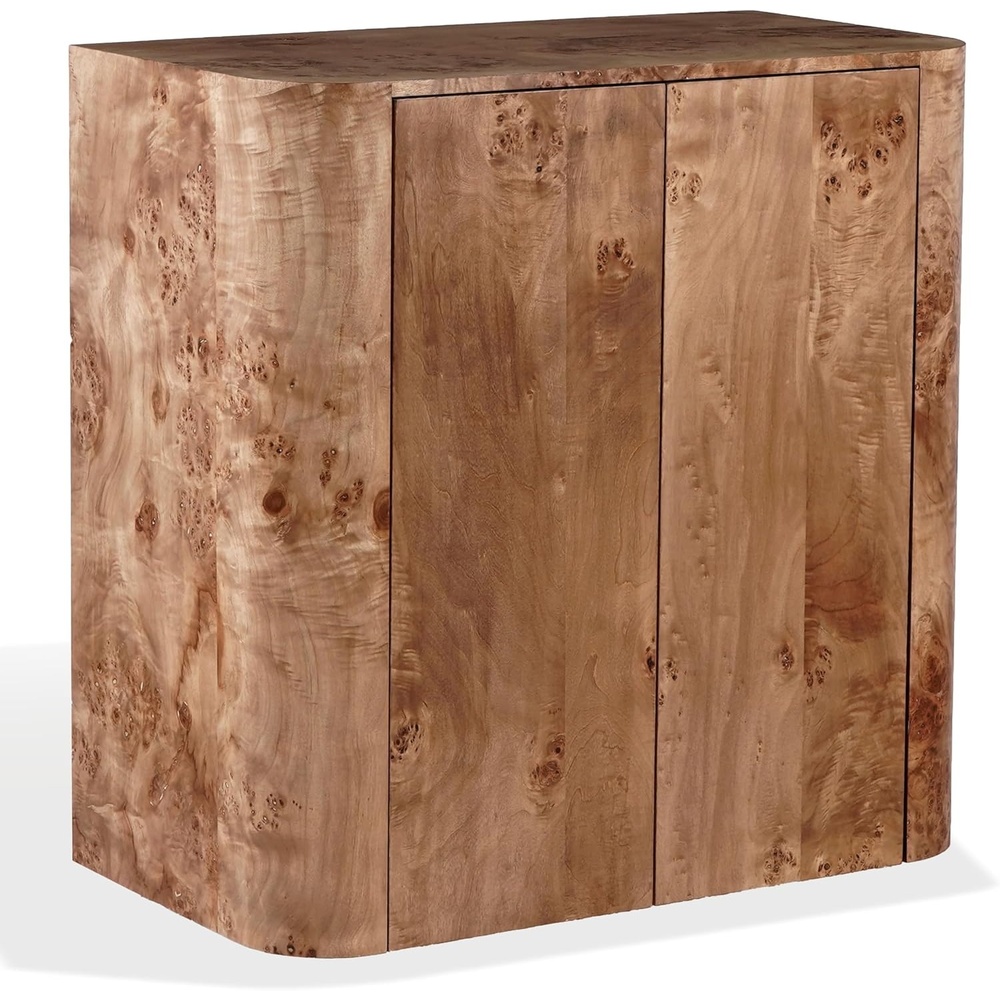 image:imageSAFAVIEH Couture Collection Celestanno Natural Burl Veneer Bar Cabinet Fully Assembled Storage Cabinet with Metal Base SFV5788ABurlSilver