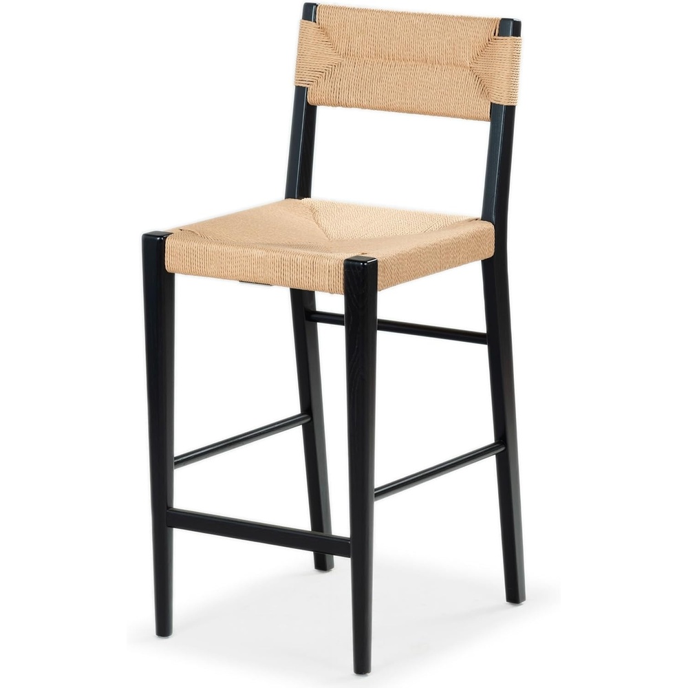 image:imageSAFAVIEH Couture Collection Cody 26Inch Counter Stool Black Frame with Natural Paper Cord Seat RattanInspired Design Fully Assembled SFV4228ABlackNatural