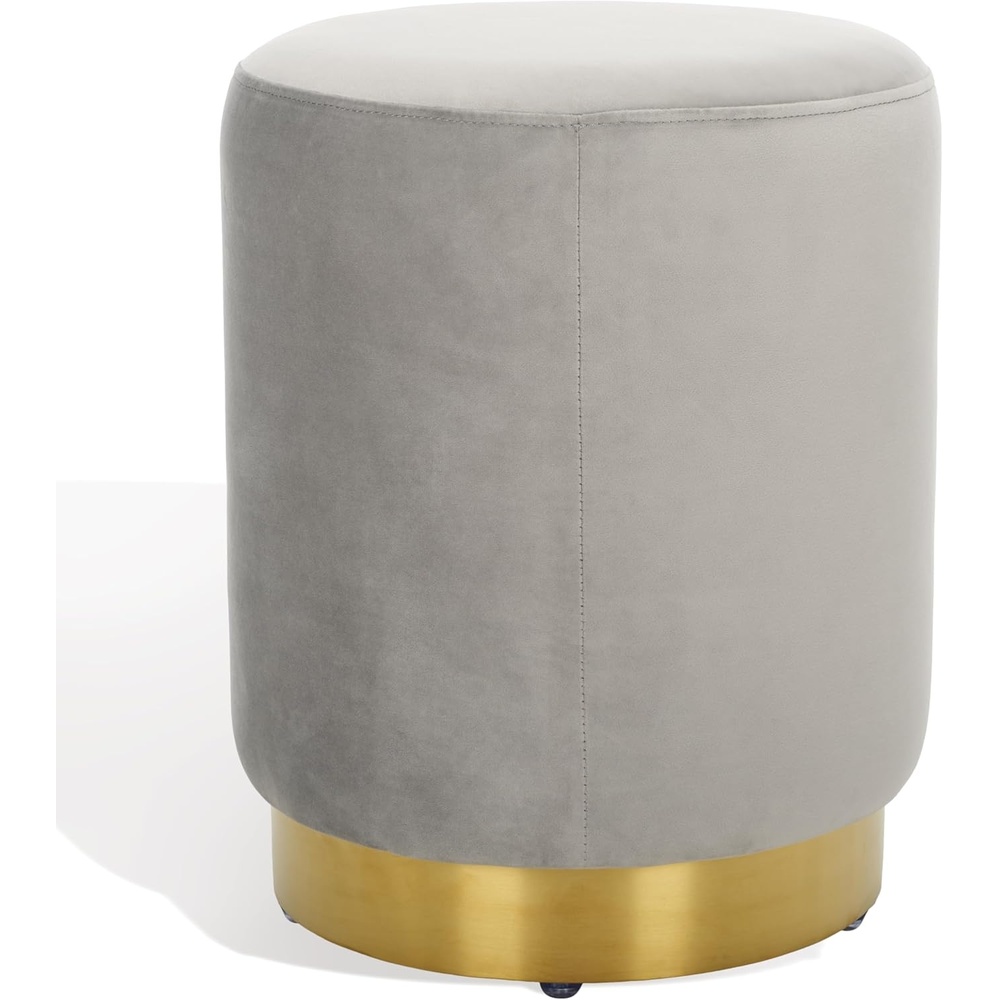image:imageSAFAVIEH Couture Collection Elsworth Olive Green VelvetBrass Ottoman Foot Stool Fully AssembledLight GreyBrass