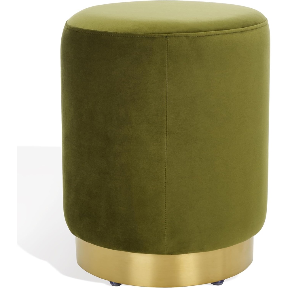 image:imageSAFAVIEH Couture Collection Elsworth Olive Green VelvetBrass Ottoman Foot Stool Fully AssembledOlive GreenBrass