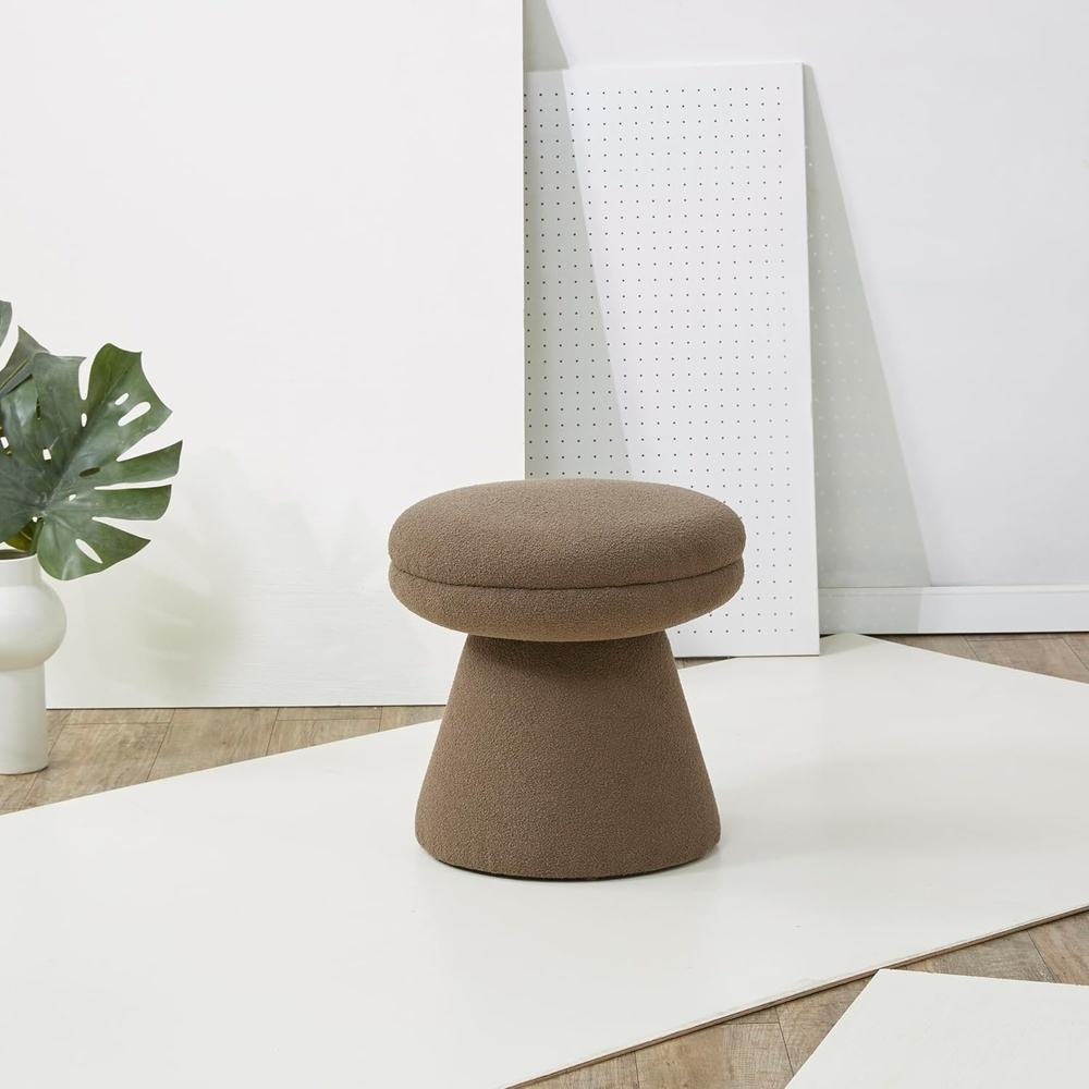 image:imageSAFAVIEH Couture Collection Gisella Olive Green Boucle Ottoman Fully AssembledDark Brown