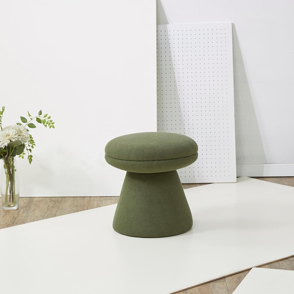 image:imageSAFAVIEH Couture Collection Gisella Olive Green Boucle Ottoman Fully AssembledOlive