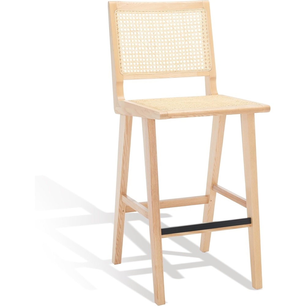 image:imageSAFAVIEH Couture Collection Hattie WalnutNatural French Cane Solid Wood Bar Stool Fully AssembledNatural