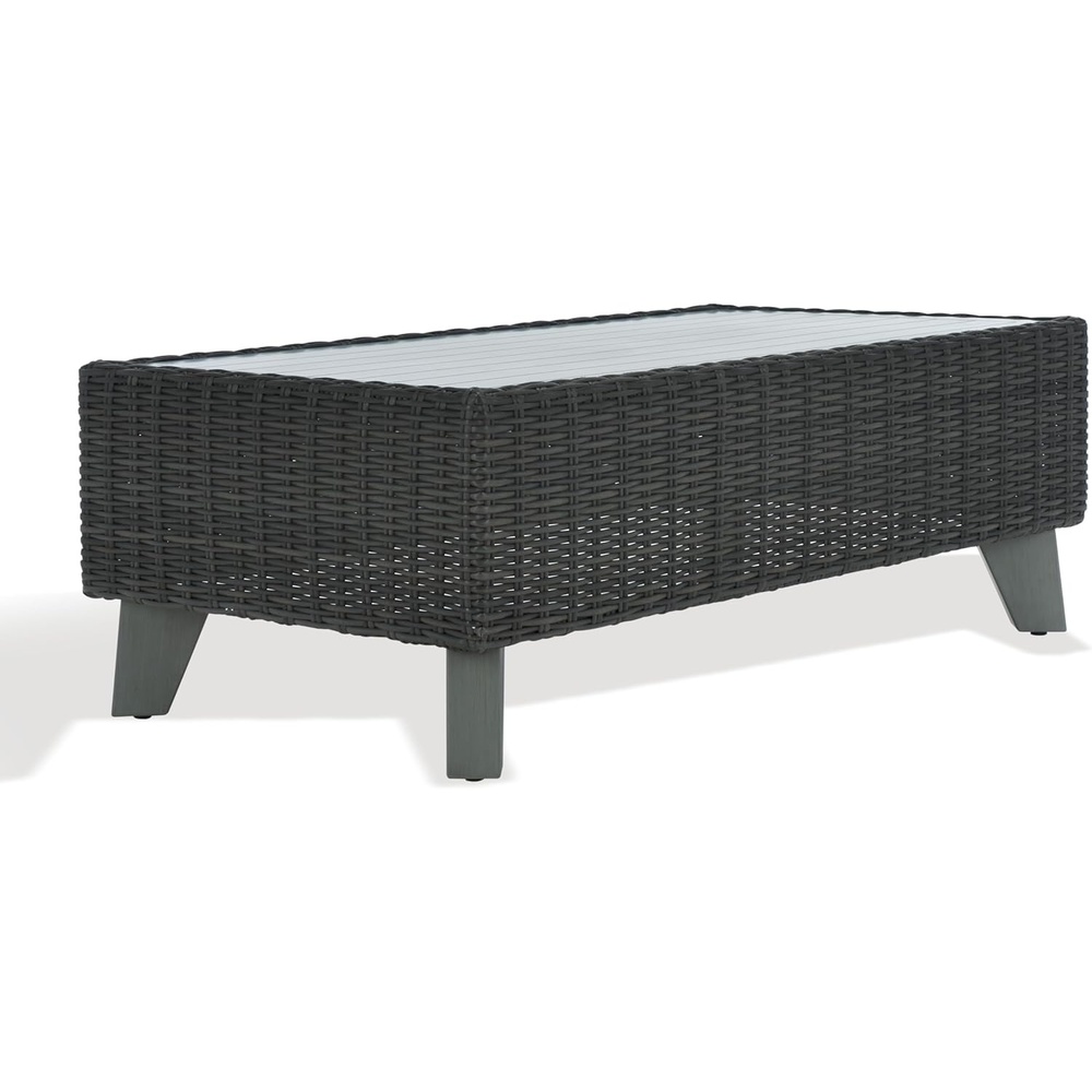 image:imageSAFAVIEH Couture Collection Margarita Natural Brown Faux Wicker Rectangle IndoorOutdoor Coffee Table Fully AssembledDark Grey