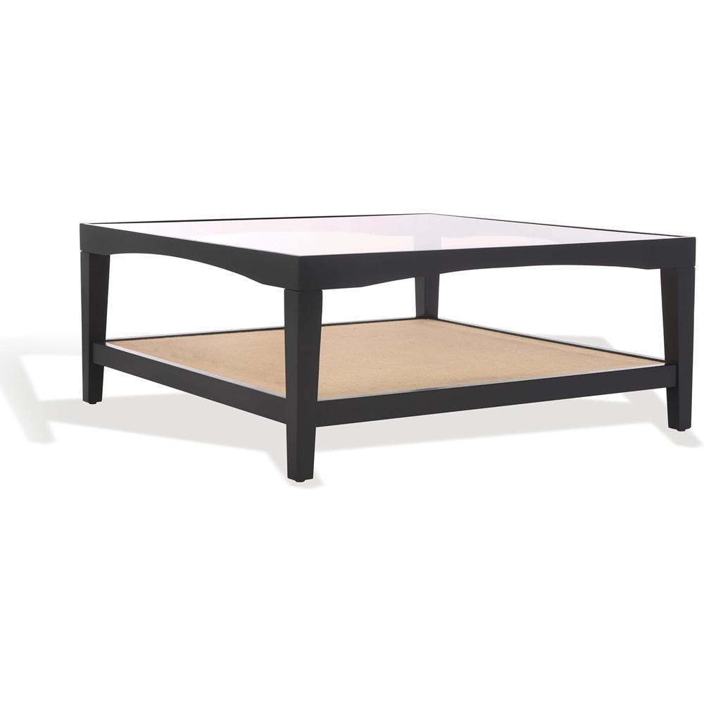 image:imageSAFAVIEH Couture Collection Nicolella Natural Solid WoodGlass Top Square Coffee TableBlack