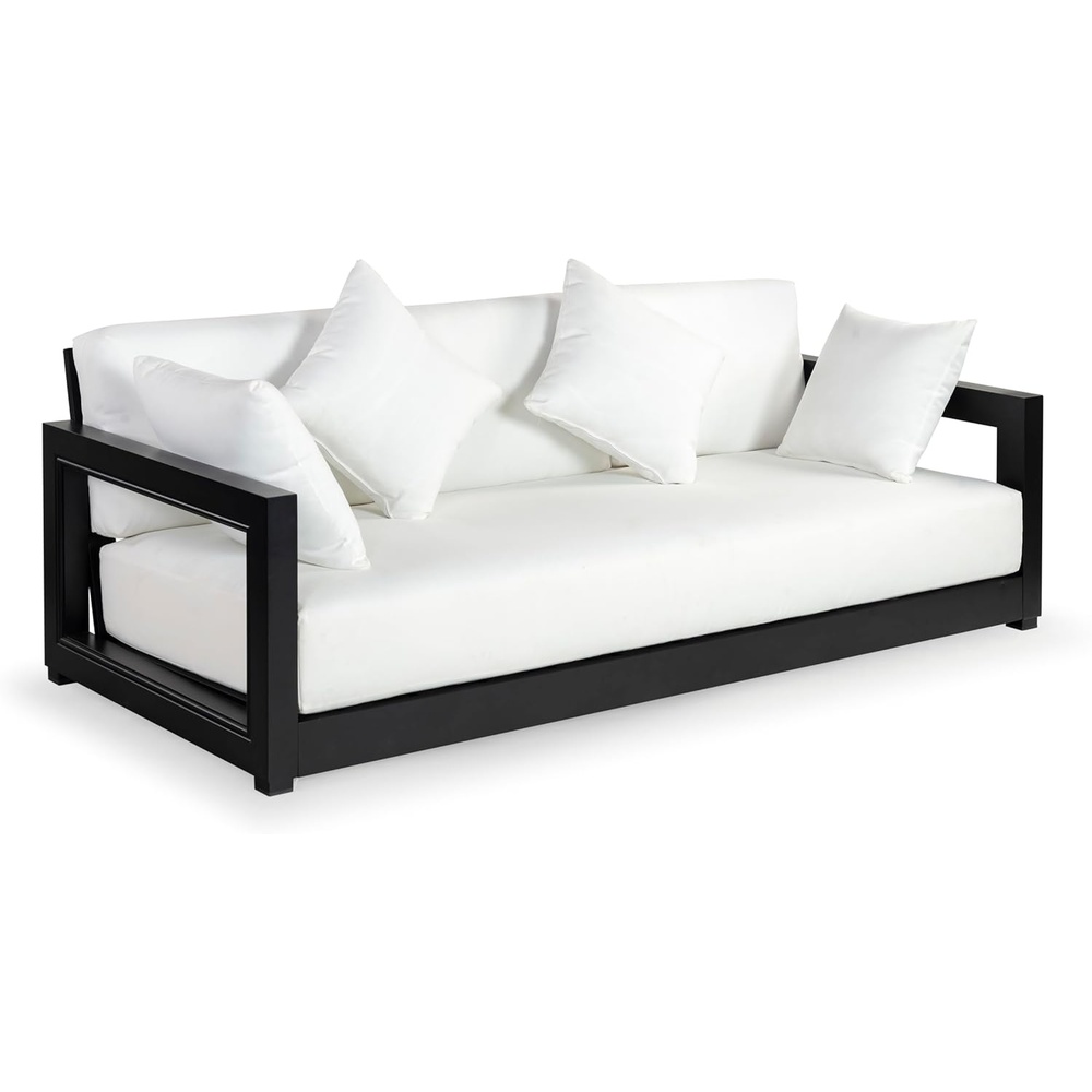 image:imageSAFAVIEH Couture Montford Brazilian Teak IndoorOutdoor SofaNavy
