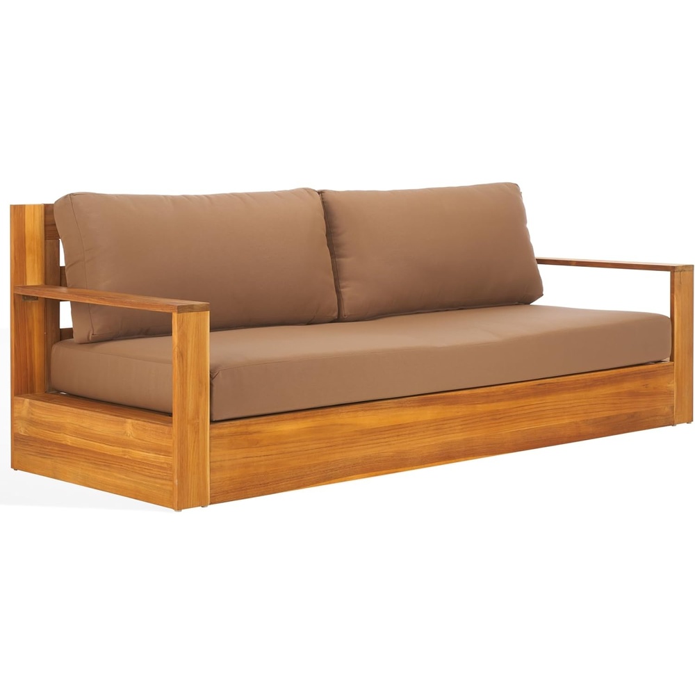 image:imageSAFAVIEH Couture Outdoor Collection Kauai NaturalBeige Teak Solid Wood Patio SofaNaturalBrown