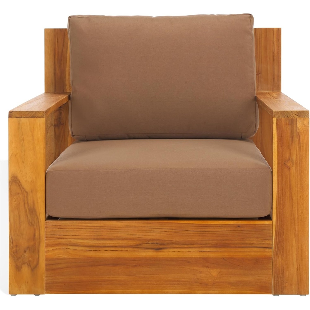 image:imageSAFAVIEH Couture Outdoor Collection Kauai NaturalDark Brown Solid Wood Patio ChairNaturalBrown