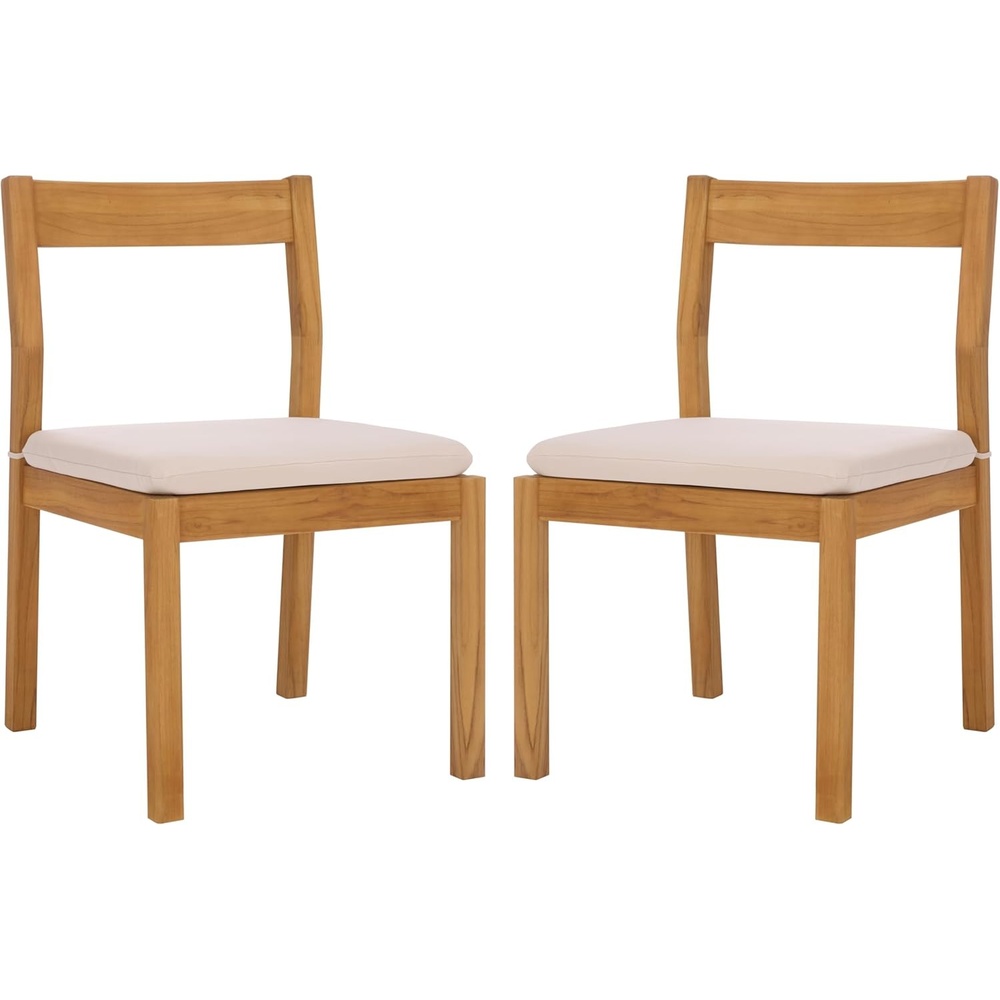 image:imageSAFAVIEH Couture Outdoor Collection Mayaguana NaturalWhite Solid Teak Wood Dining Chair Set of 2