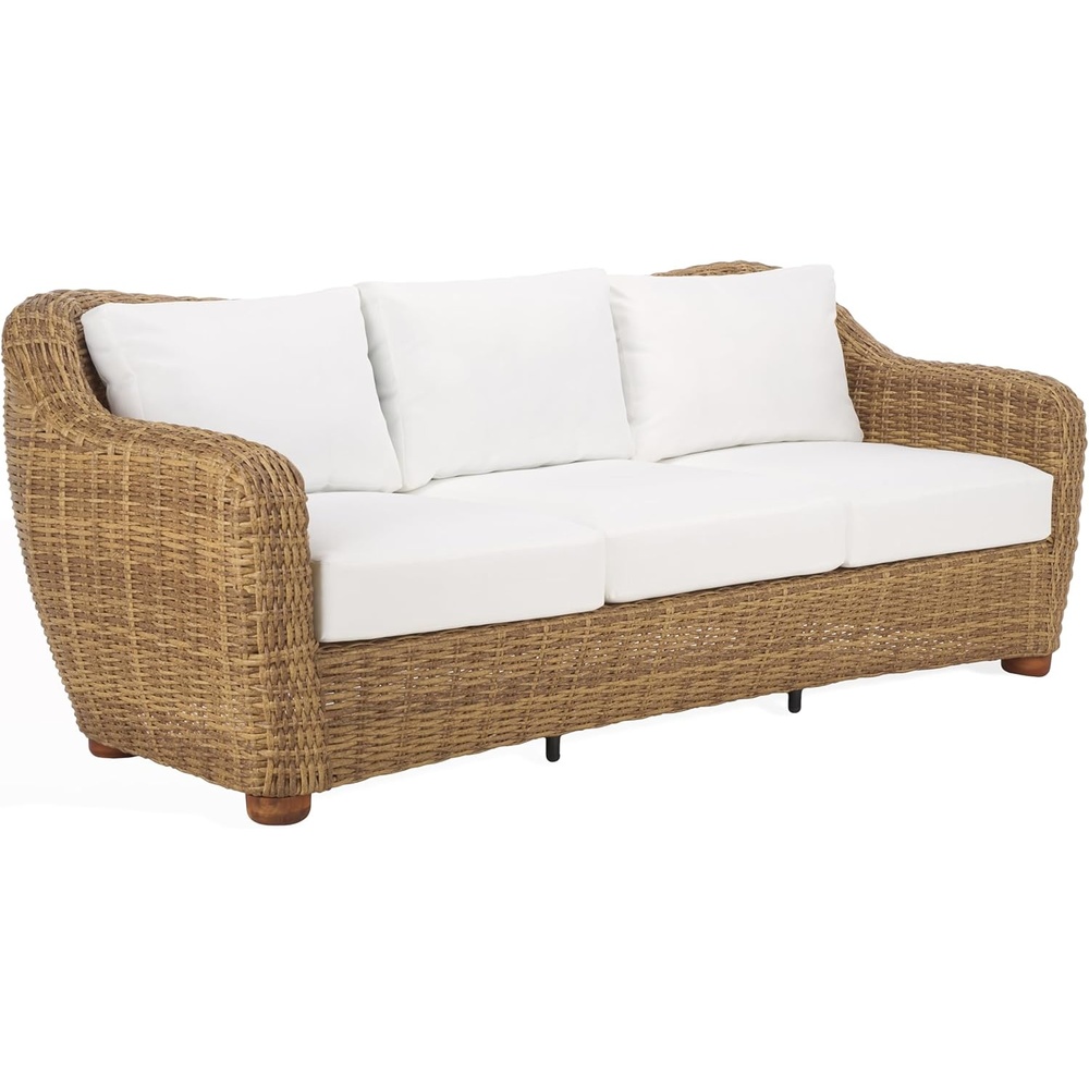 image:imageSAFAVIEH Couture Outdoor Collection Melbourne NaturalWhite Cushion Wicker Sofa