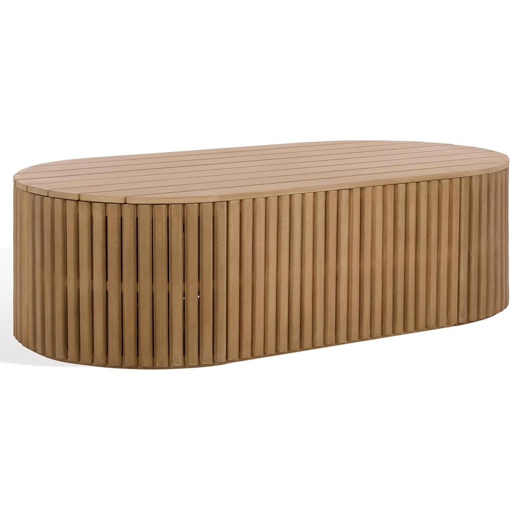 image:imageSAFAVIEH Couture Outdoor Patio Furniture Collection Arielle Solid Wood Oval Coffee Table Fully Assembled CPT5001Natural